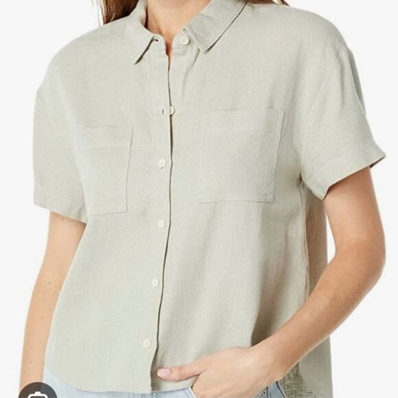 Madewell Breezewoven shirttail linen top green button down ashen sage - Picture 1 of 8